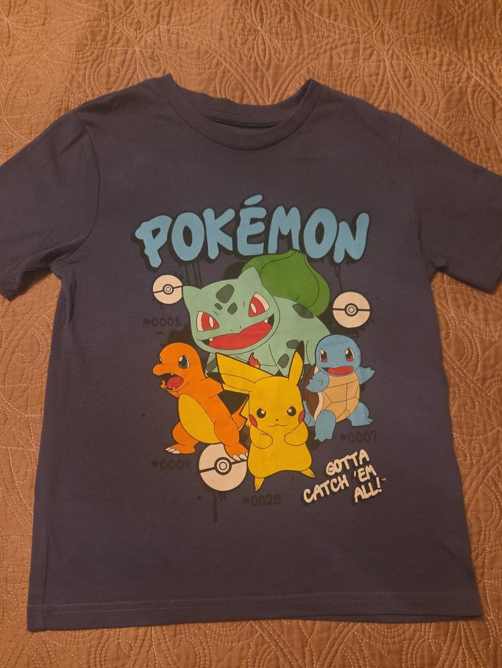 Kids Graphic Pokemon Tee with Pikachu, Bulbasaur, Charmander & Squirtle - Navy